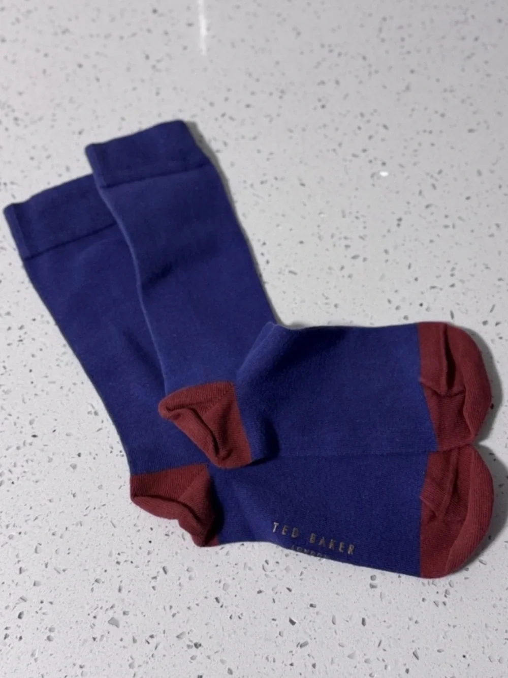Ted Baker London Men’s Dress Socks Blue Burgundy Colorblock Crew Cotton Blend OS